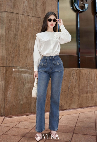 Quần jean hai túi nắp trước