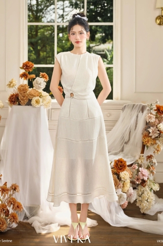 Set Velina áo cổ tròn sát nách + chân váy