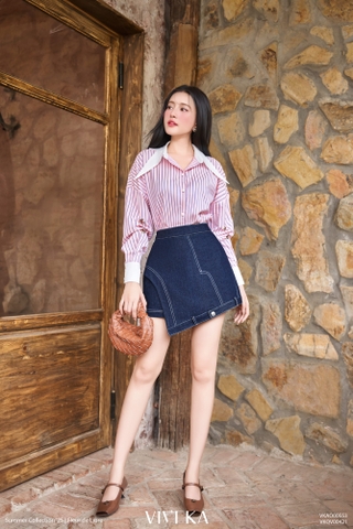 Áo sơ mi Sherry kẻ sọc phối khoen