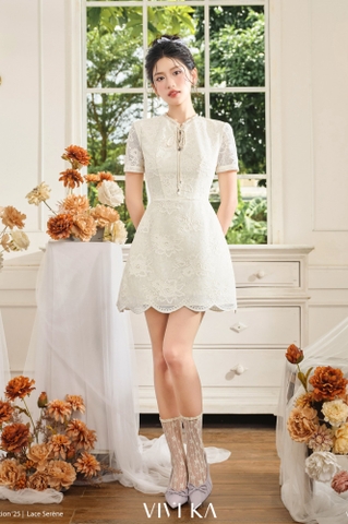 Đầm Lotus ren cổ tròn phối nơ