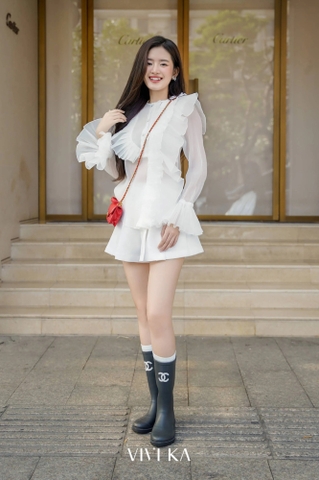 Áo sơ mi cổ bèo tay dài bo chun