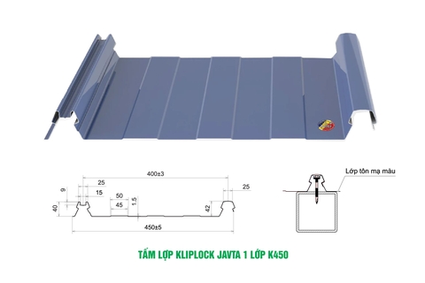 TẤM LỢP KLIPLOCK JAVTA 1 LỚP K450
