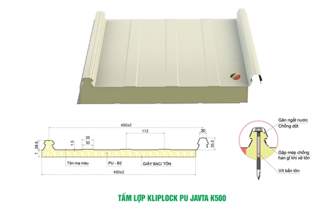 TẤM LỢP KLIPLOCK PU JAVTA K500