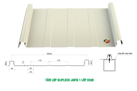 TẤM LỢP KLIPLOCK JAVTA 1 LỚP K500