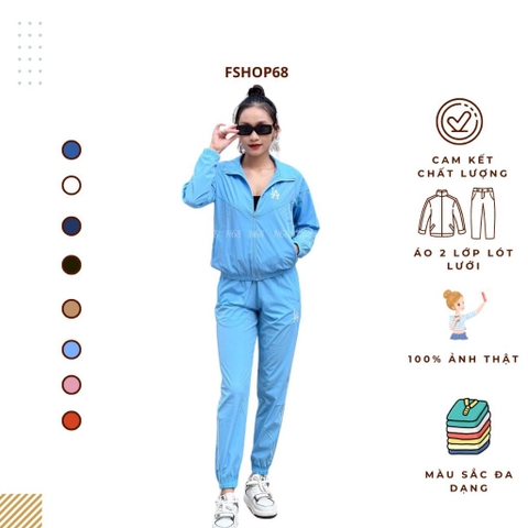 Bộ quần áo thể thao nữ MLB chất gió cao cấp co giãn, áo 2 lớp lót lưới, set thu đông vnxk CAO CẤP, 100% tự chụp BGWM6