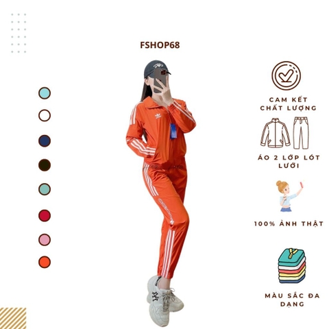 Bộ gió nữ adidas thể thao Adidas Họa Tiết Kẻ Sọc Dáng Sporty Chất Gió Cao Cấp bgwm3 40-67kg - gió co giãn, áo lót lưới