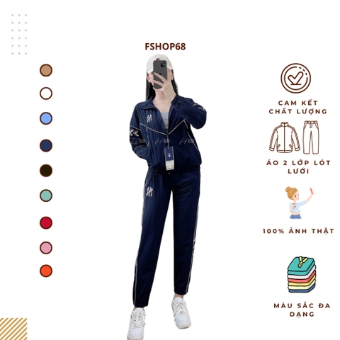 Bộ Quần Áo gió Thể Thao nữ Adidas Họa Tiết Né Sọc Nhỏ, Dáng Sporty Chất Gió mềm Cao Cấp, in lưng, túi quần có khóa Bgwm1