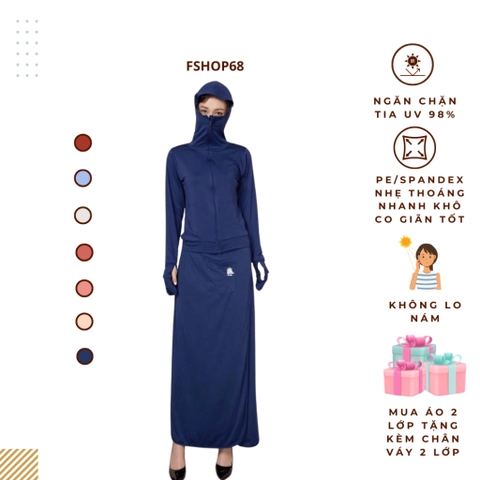 XẢ lẻ size Áo khoác chống nắng nữ 2 lớp LAMIA, che tay tháo, lớp lót vải chính, che tay, 2 túi có khoá, có túi trong