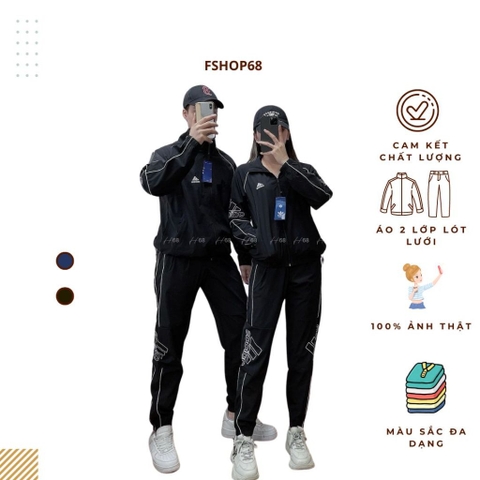 Bộ quần áo thể thao nam nữ Adidas đôi M10 Chất Gió cao cấp co giãn,túi quần áo có khóa, áo 2 lớp lót lưới, set thu đông