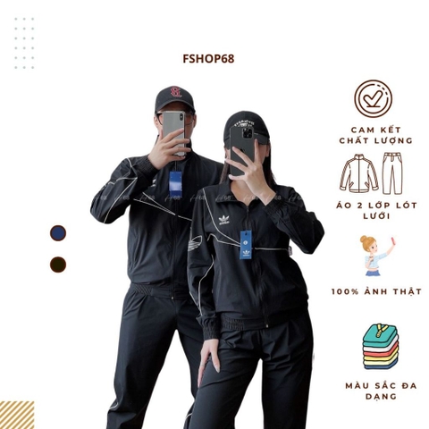 Bộ Quần Áo thể thao Adidas M8, bộ đôi nam nữ chất gió cấp Gió 2 lớp Có Lót Lưới Chất Mềm, Túi Có Khóa set Thu Đông vnxk
