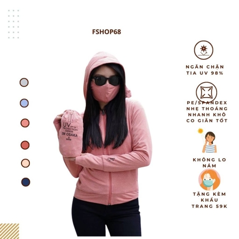 Áo chống nắng nữ 2 lớp 3M OSAKA HÀNG CHÍNH HÃNG awm1  mặc được 2 mặt, vải thoáng khí Aircool , 2 túi có khoá cao cấp