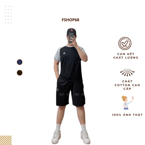 Bộ quần áo nam mùa hè Le coq Bsm1 áo thun nam cotton 100%, quần nam chất thể thao dày dặn không lộ có khoá túi quần vnxk