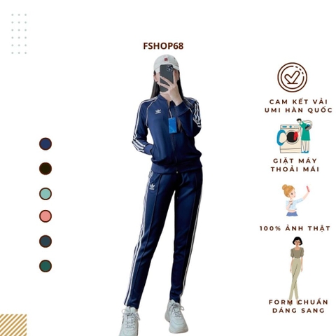 Bộ Thể Thao Nữ Adidas cổ bomber BTWM3 Chất Nỉ Umi Hàng Đẹp Loại 1, túi quần áo đều có khóa, set bo thu dong vnxk cao cap