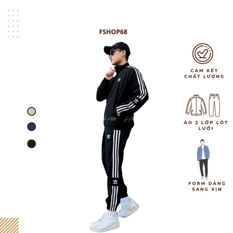 Bộ gió thể thao nam Adidas chất gió cao cấp co giãn, 3 Sọc Bản To bgmm2 Áo 2 Lớp Lót Lưới Co Giãn, set thu đông vnxk