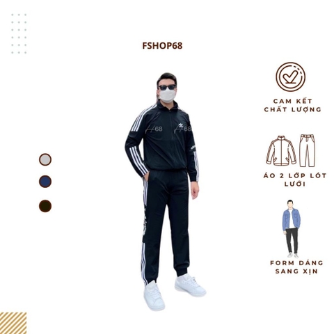 Bộ thể thao nam Adidas 3 Sọc Bản To Cao Cấp, Áo 2 Lớp Chất Gió Co Giãn bgmm3- túi áo quần có khoá, hàng cao cấp, tự chụp