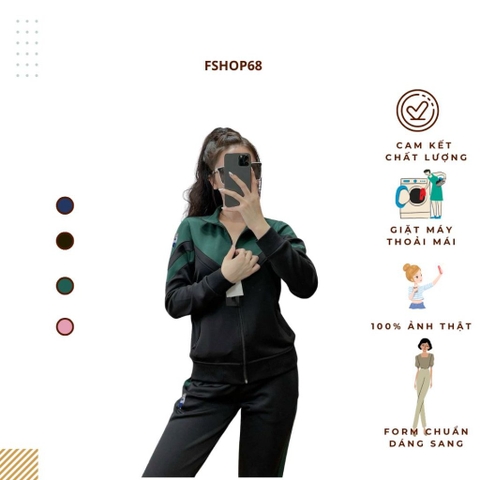 Bộ Thể Thao Nữ WHOO AU BTWM12 thêu gấu chất Umi thu đông, mềm mịn, giặt không xù, cao cấp set thu đông vnxk ảnh tự chụp