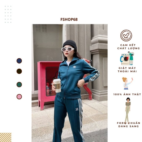 Đồ bộ Thể thao Nữ Adidas BTWM9  chất umi quần ống xuông, Cổ bẻ 3 sọc không xù chất thoải mái dễ chịu, set thu đông vnxk