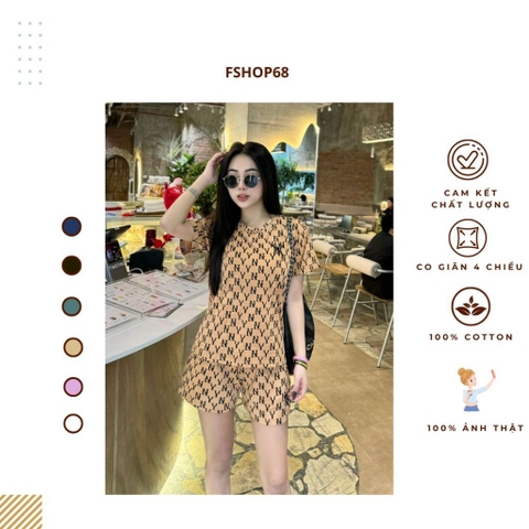 Set đồ bộ cotton nữ cao cấp MLB họa tiết monogram siêu hot, form đẹp, dáng chuẩn 40-63kg, 100% cotton  4 chiều , bswm1