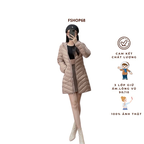 Áo Khoác Nữ Dáng Dài Chất Liệu Lông Vũ Siêu Nhẹ Siêu Ấm Tay Dài Bo Cổ Cao APH10 - FShop68