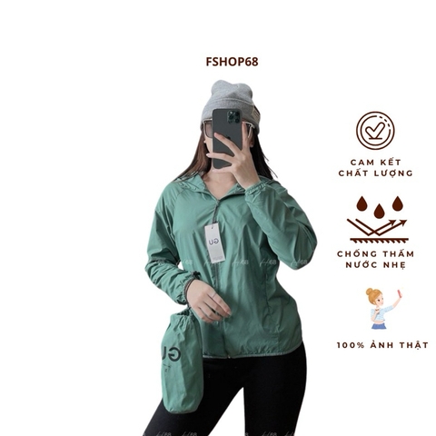 Áo khoác gió nữ 2 lớp GU Adwm9 gió 2 Lớp lót vải cotton thể thao,  Chất Gió Chống Thấm Hàng Đẹp cao cấp, túi có khóa