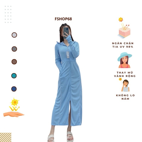 Áo chống nắng nữ toàn thân GU awm17 1 lớp dày chất Air Cool Max thoáng khí, có túi đựng kèm khẩu trang chống  UV , vnxk