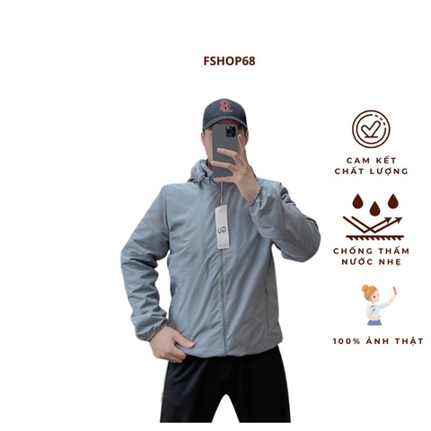 Áo khoác nam có mũ mùa đông GU  ADMM9 chất gió chống nước +  lót lông cừu, 2 túi áo có khóa, mũ tháo rời, mặc 2 kiểu