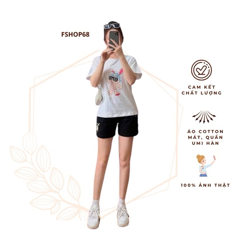 Bộ quần áo nữ short mùa hè BSWM2  chất 100% cotton co giãn 4 chiều hình in cao cấp, cam kết không bong, set hè vnxk