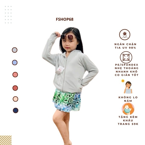 Áo Chống Nắng Trẻ Em 2 lớp điều hòa  MUJI  ABM1, làm mát , từ 3 - 14 tuổi Có Túi Áo Kèm Khẩu Trang Chống Tia UV, áo vnxk