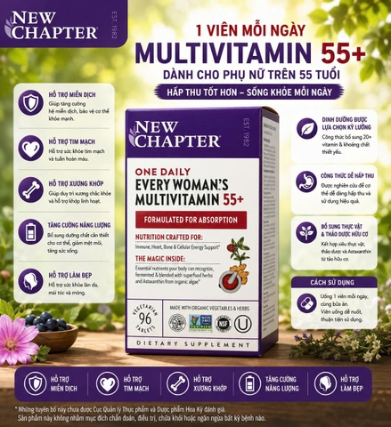 Vitamin Tổng Hợp Cho Phụ Nữ Trên 55 Tuổi New Chapter One Daily Every Woman's Multivitamin 55+ (96 Viên)