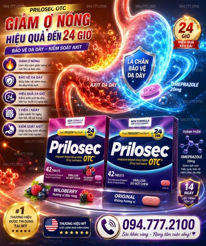 💊 VIÊN UỐNG HỖ TRỢ ĐIỀU TRỊ TRÀO NHƯỢC, Ợ NÓNG PRILOSEC OTC 20MG HỘP 42 VIÊN CỦA MỸ