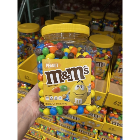 KẸO SOCOLA NHÂN ĐẬU PHỘNG M&M'S PEANUT CHOCOLATE CANDIES HŨ ĐẠI SIÊU KHỦNG 1.75KG CỦA MỸ