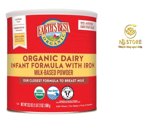 Sữa Earth’s Best Organic Dairy 595g cho bé 0-12 tháng