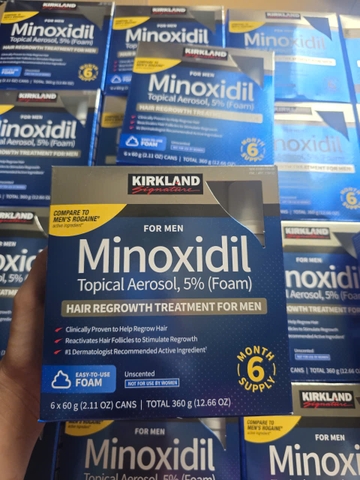 COMBO 1 hộp 6 chai Bọt Mọc Tóc Kirkland Signature Minoxidil 5% Foam Cho Nam Giới