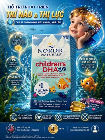 [HÀNG MỸ] Viên Nhai Dầu Cá Đậm Đặc Cho Trẻ Em Nordic Naturals Children's DHA Xtra (Hộp 90 Viên)