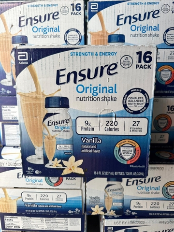 Thùng 16 chai Sữa nước dinh dưỡng Ensure Original hương vị Vanilla nhập khẩu từ Mỹ