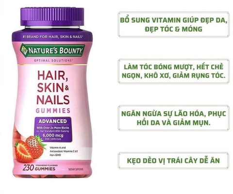 date 2026 Kẹo dẻo đẹp da, tóc, móng Hair Skin Nails Gummy 6000mg