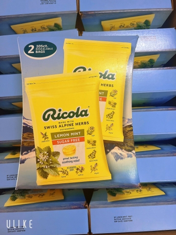 GIÁ SỈ Kẹo Thảo Mộc Ricola Không Đường Vị Lemon Mint Mỹ 105 Viên X 2 Túi (Hộp)