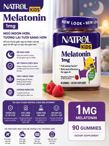 1mg 90 viên Kẹo dẻo ngủ ngon cho bé Melatonin natrol kids CHÍNH HÃNG MỸ