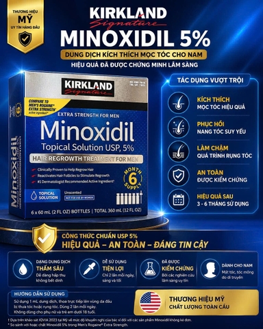 Dung Dịch Kích Thích Mọc Tóc Cho Nam Kirkland Signature Minoxidil 5% (Hộp 6 Chai x 60ml)