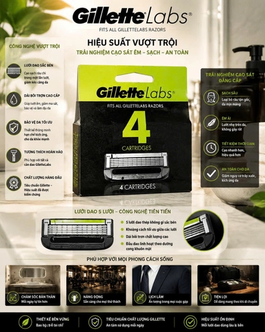[HÀNG MỸ] Hộp 4 Đầu Lưỡi Dao Cạo GilletteLabs Cartridges Cao Cấp