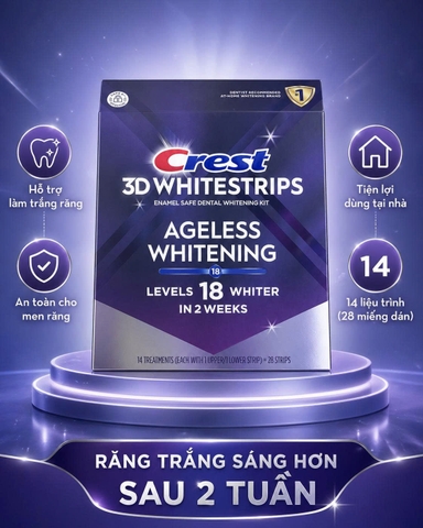 [LEVEL 18 - 14 LẦN DÁN] Miếng dán trắng răng Crest 3D Whitestrips Ageless Whitening - Bản Mỹ 28 miếng