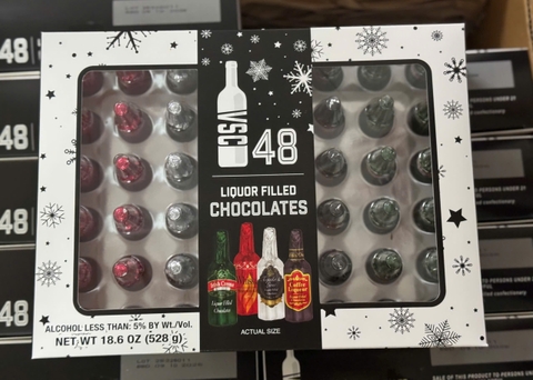 KẸO SOCOLA NHÂN RƯỢU VSC LIQUOR FILLED CHOCOLATES HỘP 48 CHAI CỦA MỸ