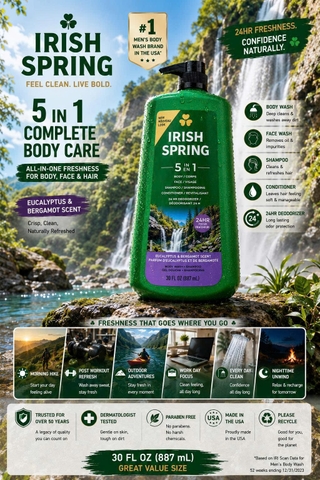 [CAM KẾT CHÍNH HÃNG] Sữa Tắm Gội Nam Đa Năng Irish Spring 5 in 1 Của Mỹ 887ml