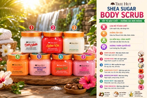 ✨ TẨY TẾ BÀO CHẾT BODY ĐƯỜNG DƯỠNG ẨM TREE HUT SHEA SUGAR BODY SCRUB HŨ 510G CỦA MỸ
