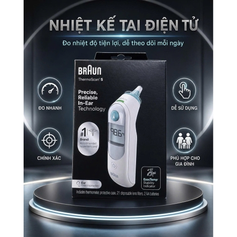 [CHÍNH HÃNG MỸ] Nhiệt Kế Tai Điện Tử Braun ThermoScan 5 (IRT6500) – Độ Chính Xác Tuyệt Đối Cho Cả Gia Đình