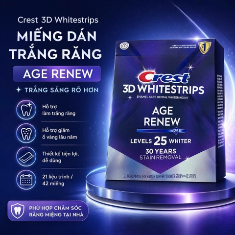 [SIÊU TRẮNG] Miếng dán trắng răng Crest 3D Whitestrips Age Renew (Level 25) - Bản Mỹ 42 miếng