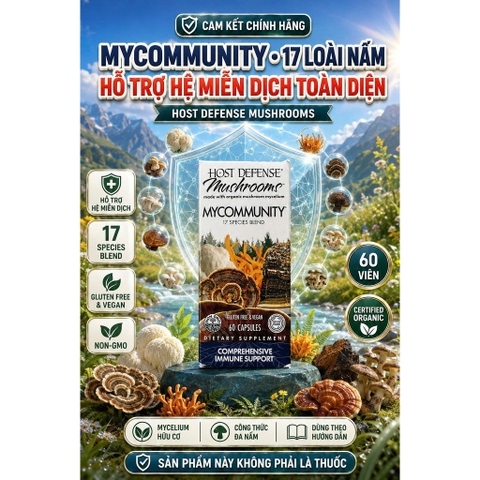 [HÀNG MỸ] Viên 17 Loại Nấm Hữu Cơ Host Defense MyCommunity (Hộp 60 Viên)