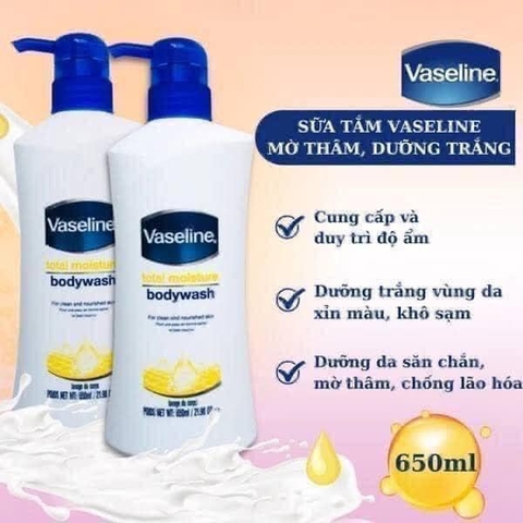 Hàng Mỹ Sữa Tắm VASELINE Total Moisture Dưỡng Ẩm Và Làm Trắng Da 650ml