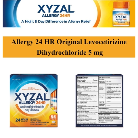 VIÊN UỐNG HỖ TRỢ DỊ ỨNG XYZAL ALLERGY 24HR 5MG 55 VIÊN CỦA MỸ