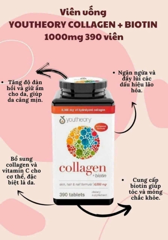 Viên Uống Chống Lão Hóa Da Collagen Youtheory Type 1-2-3 Của Mỹ - 390 viên